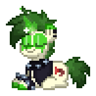 punk pony laying down with a green aura sparkling around their horn.