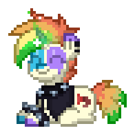 A punk unicorn lays down, happy. They are splattered in an assortment of rainbow colors.