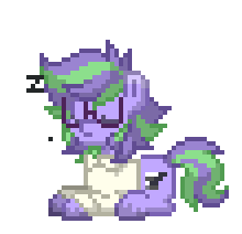 A purple and green earth pony is sleeping.