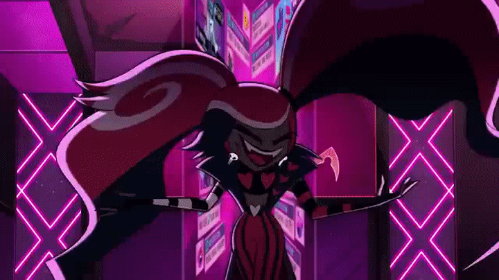 Velvette with her hands stretched out during the song Respectless, little digital windows pop up around her.